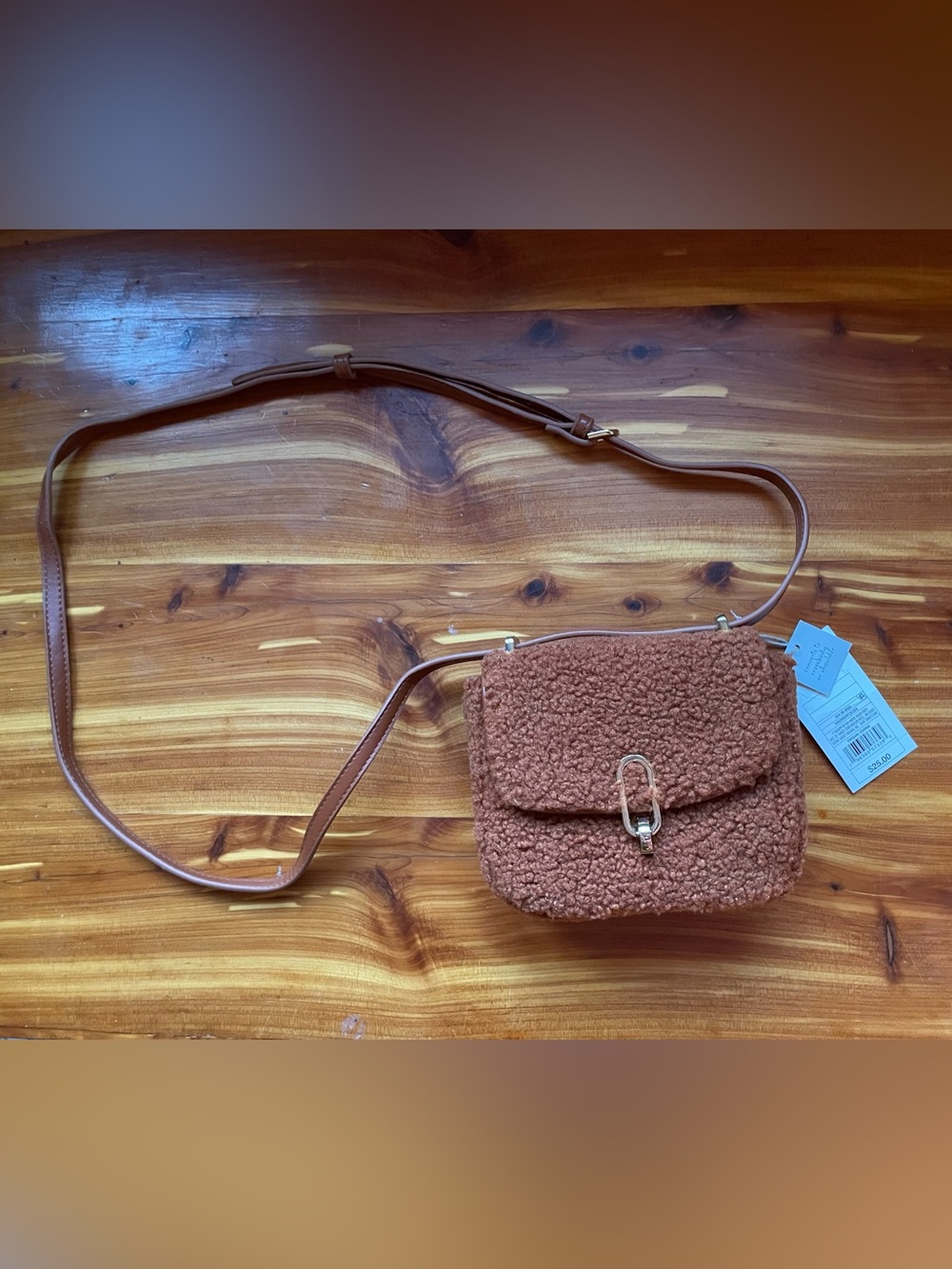 A new day Cozy Sherpa Crossbody Bag in Rust Brown